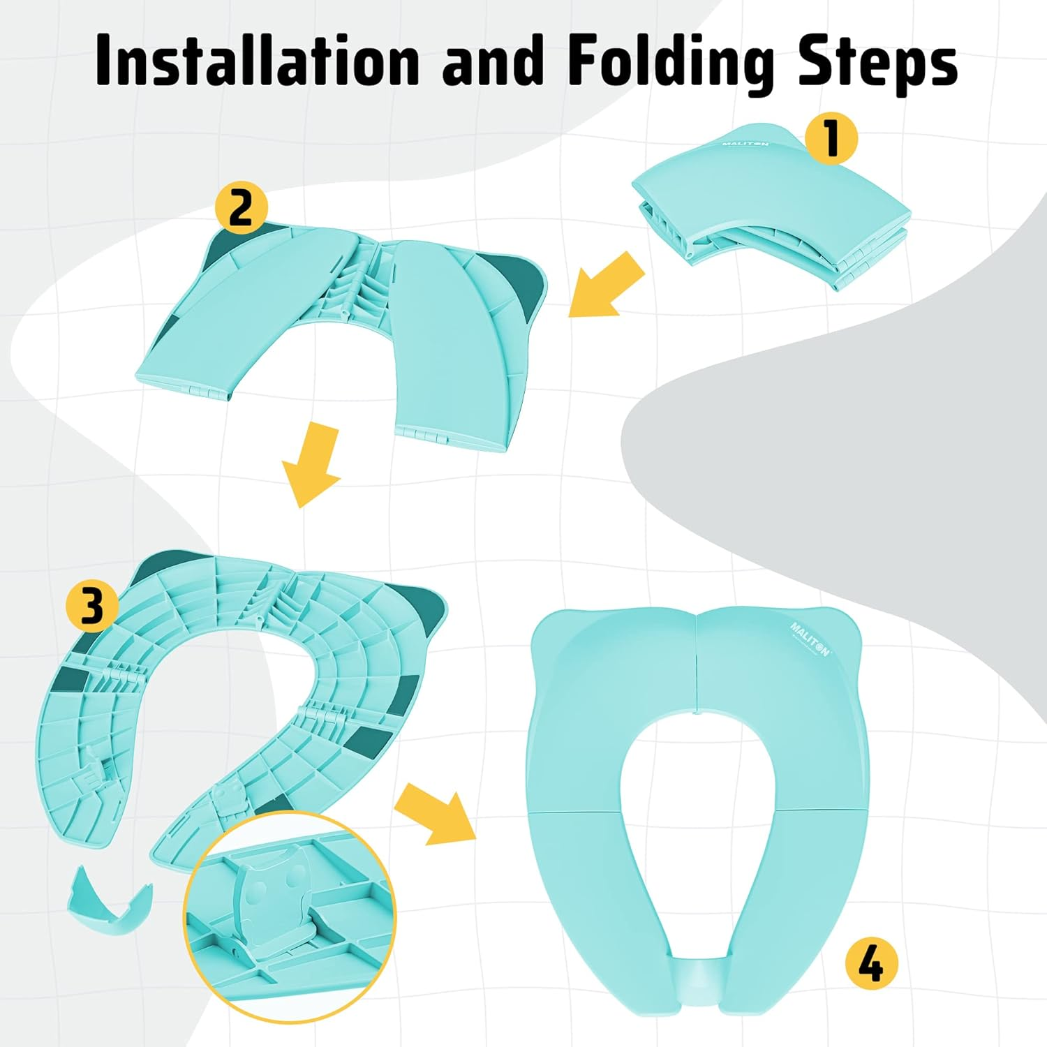 Maliton Travel Potty Seat for Toddler & Kid Travel, Portable Foldable Potty Seat with Storage Bag, Non-Slip Potty Training Toilet Seat Cover Wth Splash Guard (Aqua Green) - Aqua Green image number 5