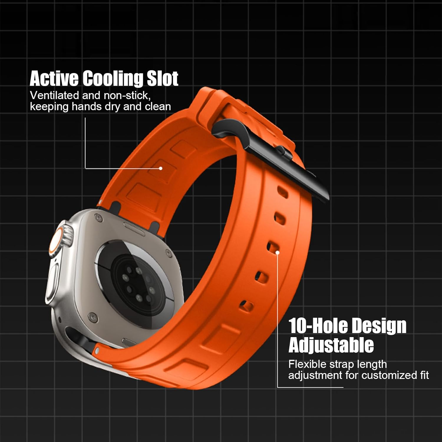 Stainless Steel Adapter Compatible with Apple Watch Series 11/10 Strap 46 Mm, Ultra 3/2/1 49 Mm Silicone Straps Compatible with Iwatch Series 9/8/7/6/5/4/SE3 Band 45 Mm/44 Mm image number 3