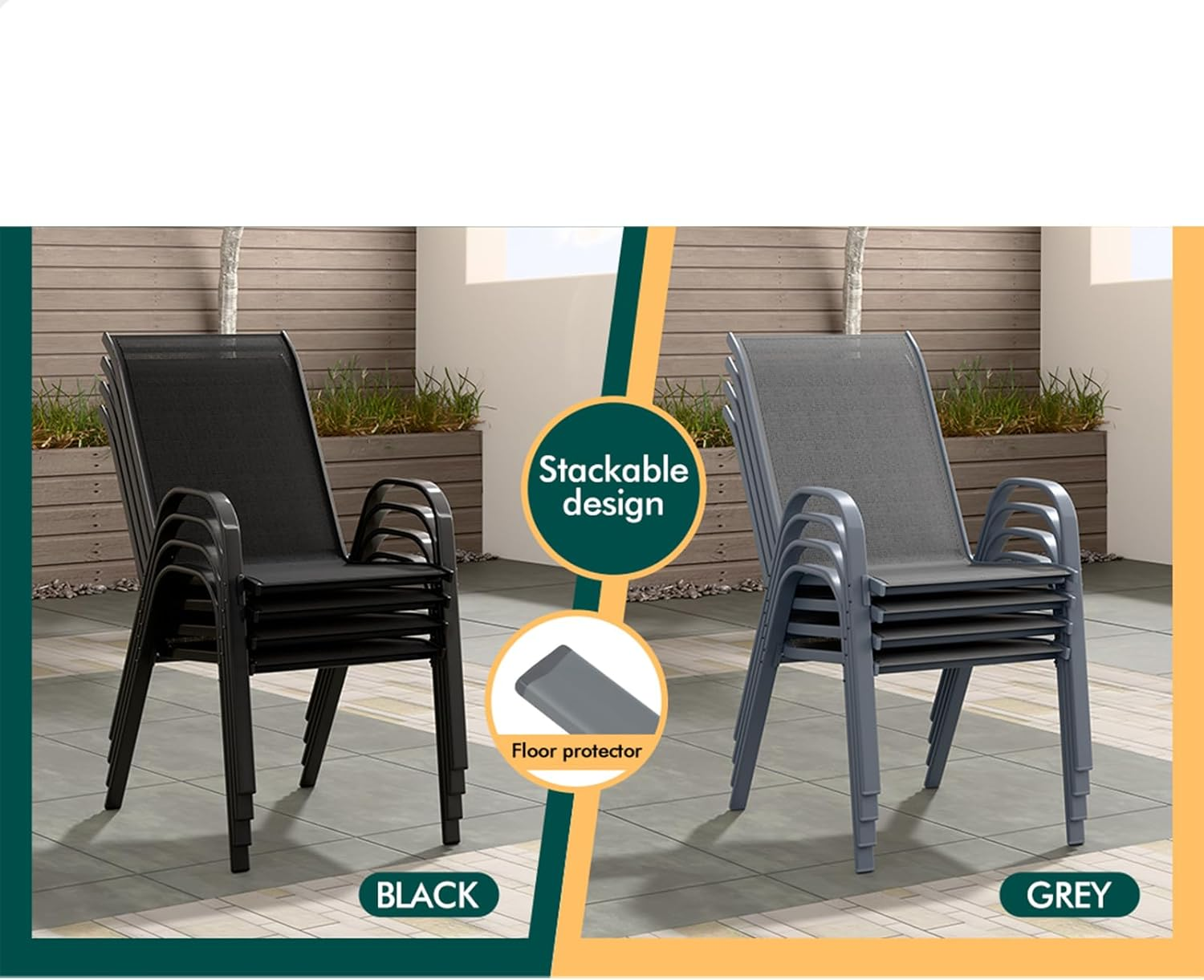 ALFORDSON Outdoor Dining Set, 5 Pcs Garden Patio Furniture with Patio Table and Chairs, All-Weather Textilene Fabric Indoor Bar Set for Patio, Garden, Lawn, Balcony and Swimming Pool Side, Grey Color image number 4