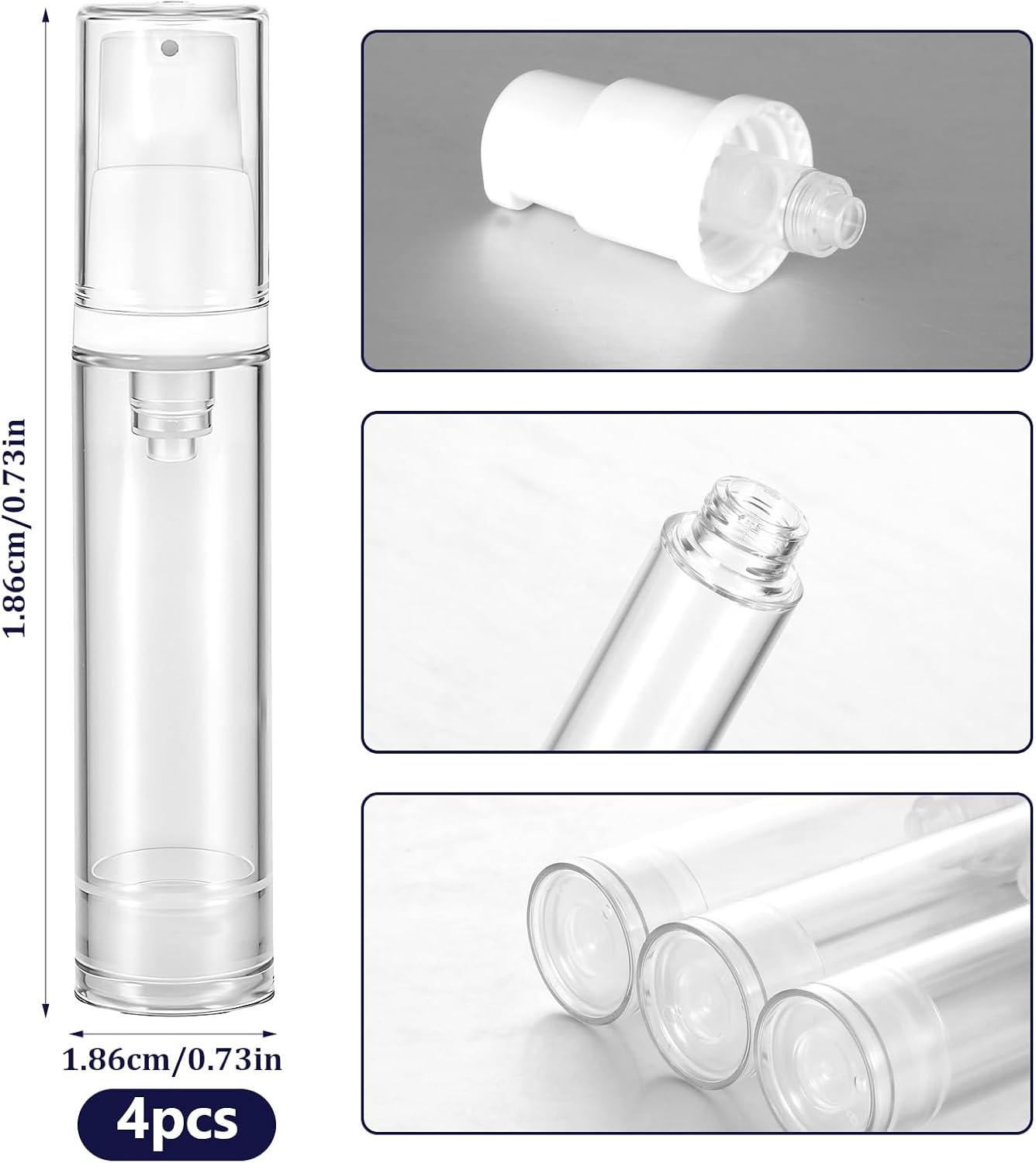 4 Pcs Empty Airless Pump Bottles, Refillable Clear Travel Pump Bottle Lotion Container Vacuum Cosmetic Container Press Pump Bottle for DIY Foundation Gel Lotion Moisturiser Shampoo Toiletry(10Ml)