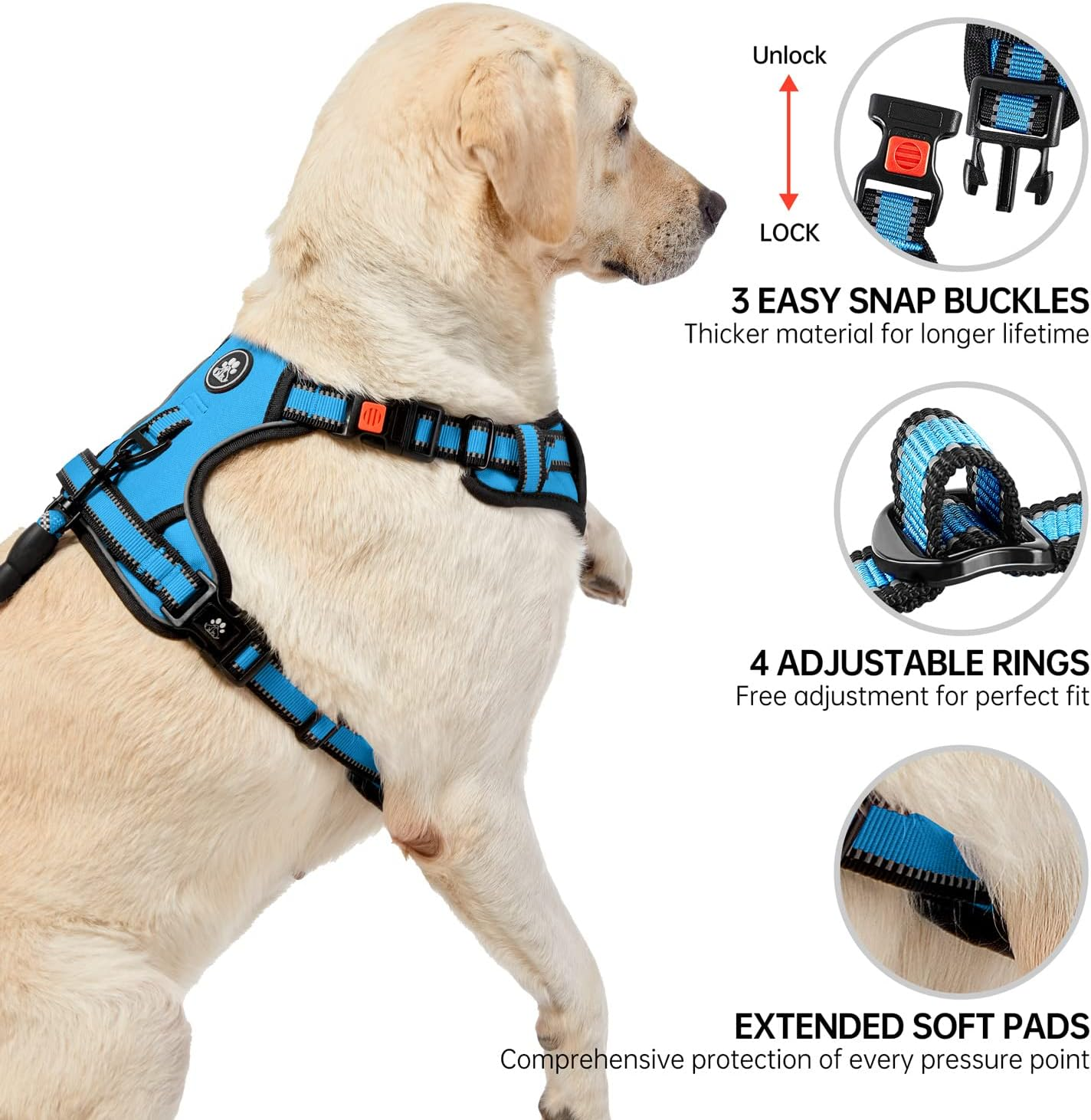NESTROAD No Pull Dog Harness, Adjustable Oxford Dog Vest Harness with Leash, Reflective No-Choke Pet Harness with Easy Control Soft Handle for Small Medium Dogs(Medium, Blue) image number 2