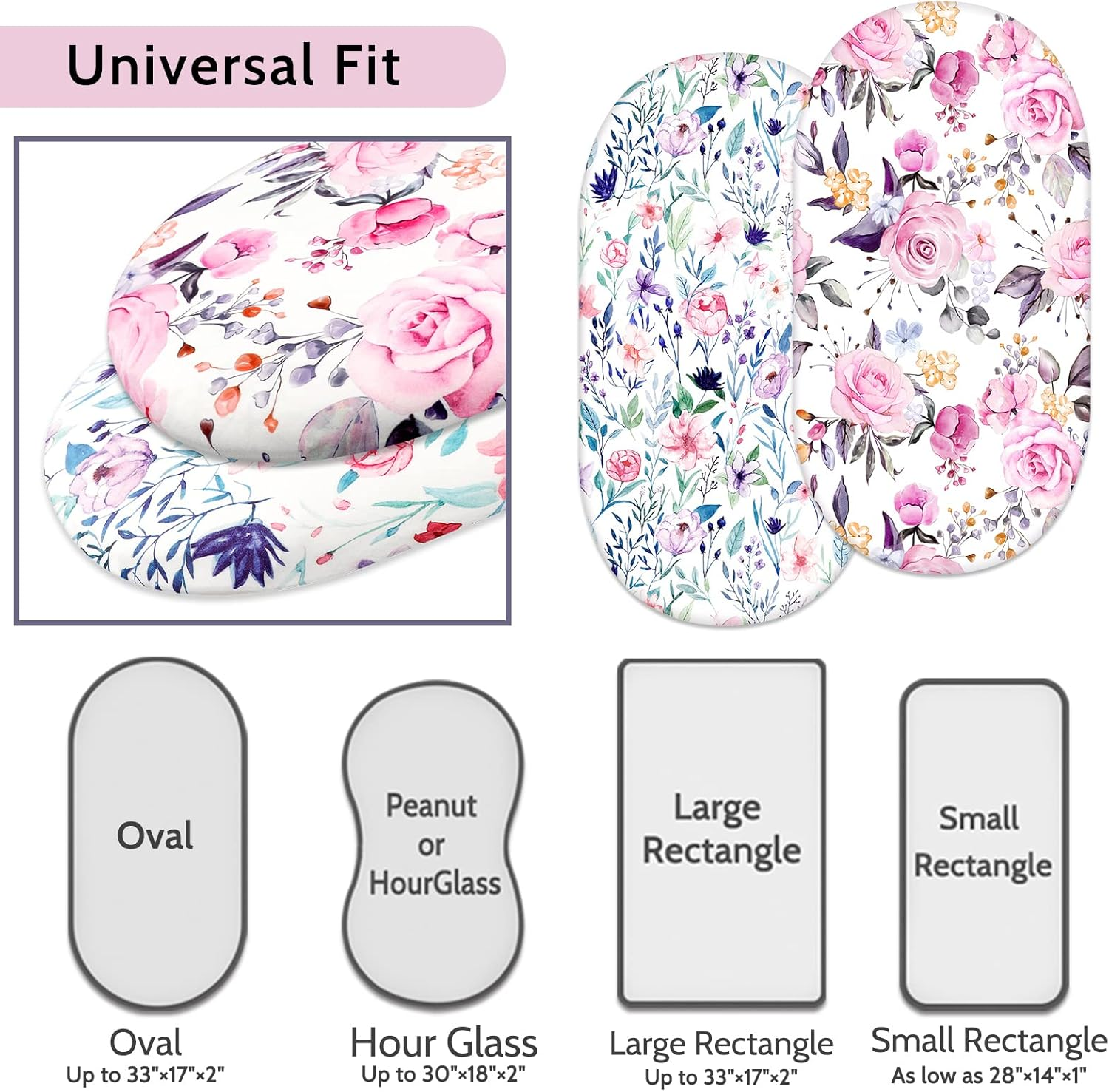 Bassinet Sheet 2 Pack Ultra Stretch Bassinet Fitted Sheet for Baby Girls Boys, Soft Universal Snug Fits Rectangle, Oval and Hourglass Bassinet Pad/Mattress, Stylish Floral image number 1