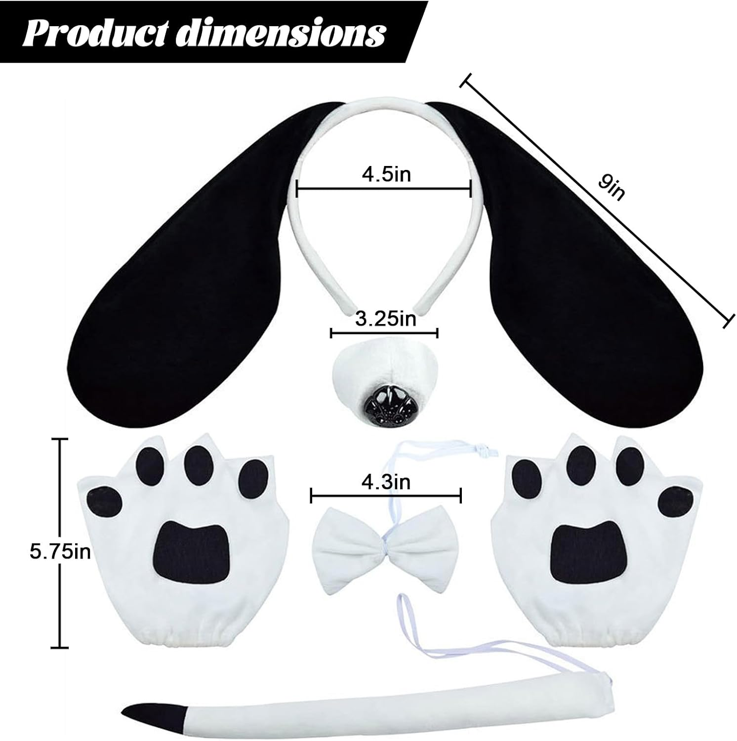 5PCS Puppy Dog Costume Set Puppy Dog Ears Headband Nose Tail Bowtie Paw for Halloween Cosplay Costume Accessories image number 3