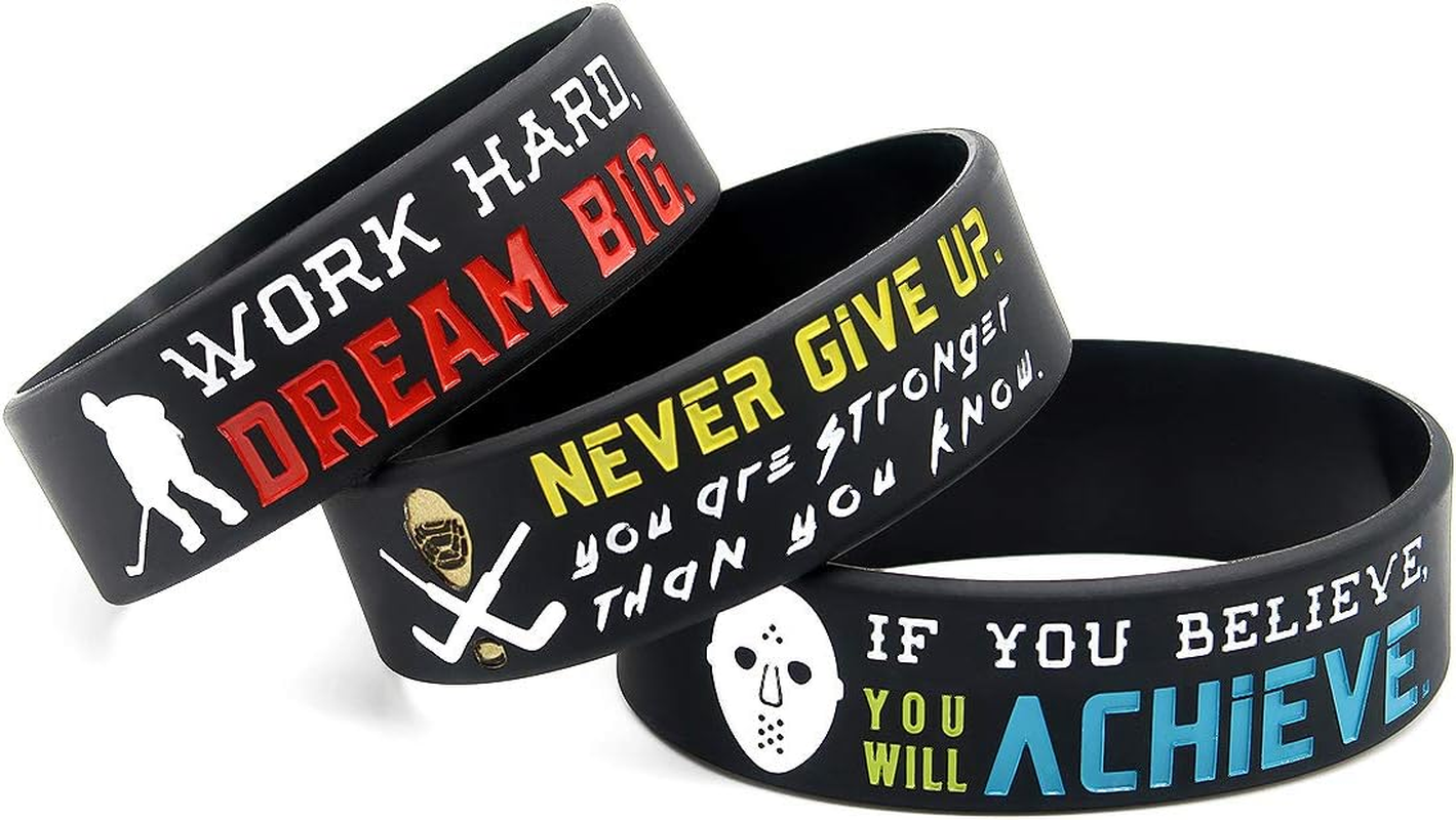 (12-Pack) Hockey Wristbands with Motivational Quotes - Wholesale Bulk Hockey Bracelets for Theme Party Favors Supplies Gifts - Unisex for Boys, Girls, Men, Women image number 2