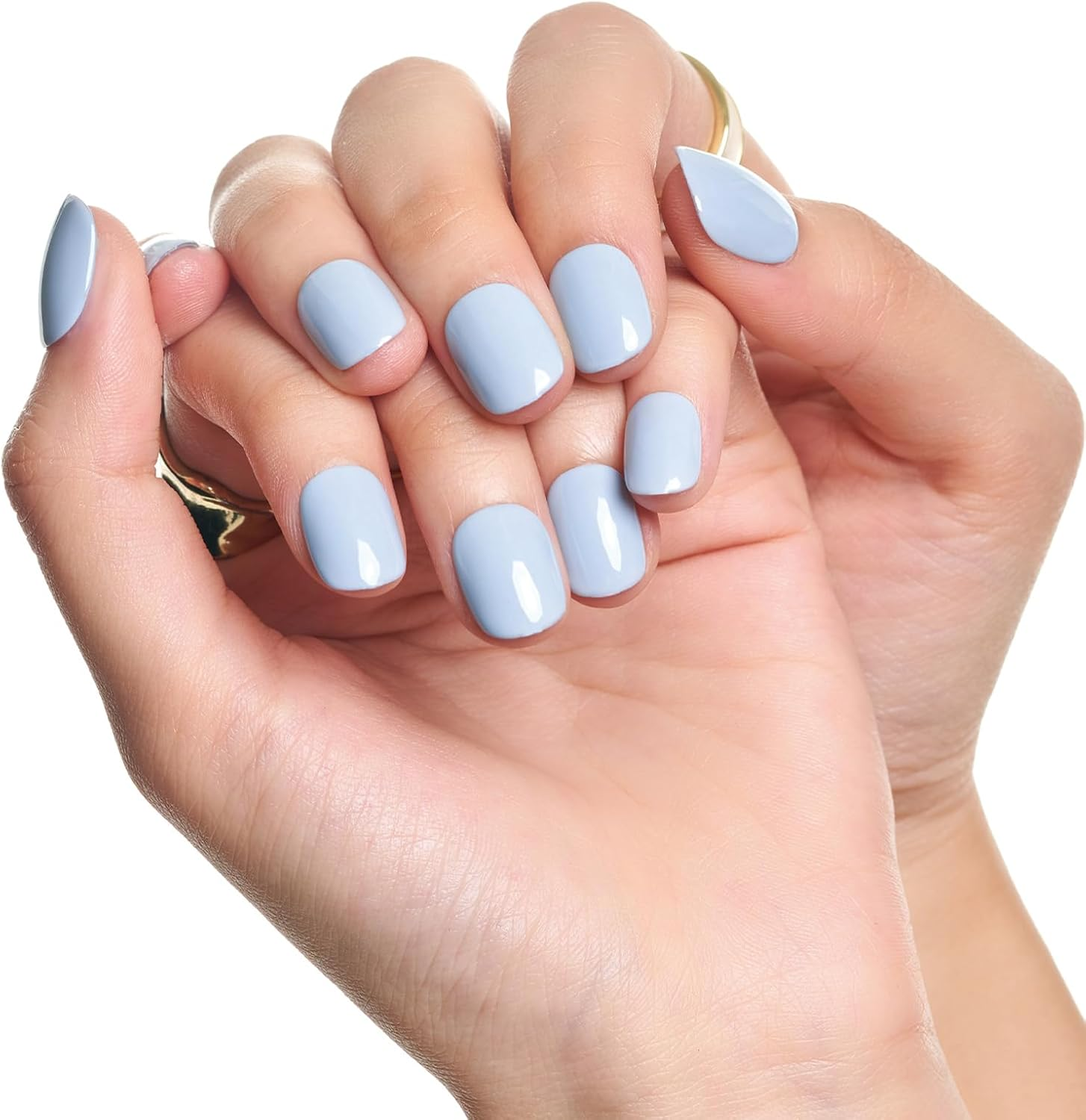 Press on Nails Short Squoval, GLAMERMAID Blue Fake Nails Short Handmade by Gel False Nails, 24Pcs Square Glue on Nails with Glossy Design, Reusable Natural False Nails Manicure Kit for Women Gifts - Butterfly 3D image number 6