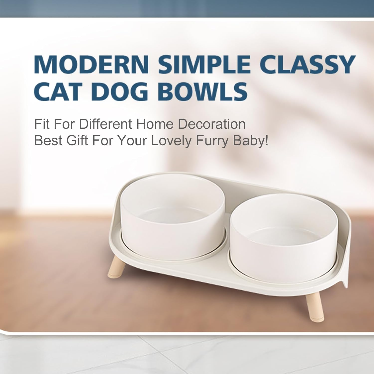 Elevated Dog Food Water Bowl - Raised Dog Bowls with Stand Non Skid - Double Dog Feeding Bowl Set with Splash Proof Guard - Ceramic Pet Dish for Small to Medium Dogs and Large Cats - 28.74 Oz - 850 Ml image number 5