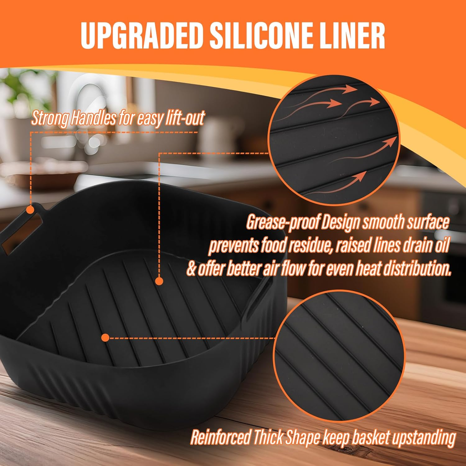 Viiotu 2 Pack Silicone Air Fryer Liners Compatible with Philips 7000 Series 8.3L, Reusable Non-Stick Square Air Fryer Silicone Liner, High Temperature Resistant Easy Cleaning Oven Accessories