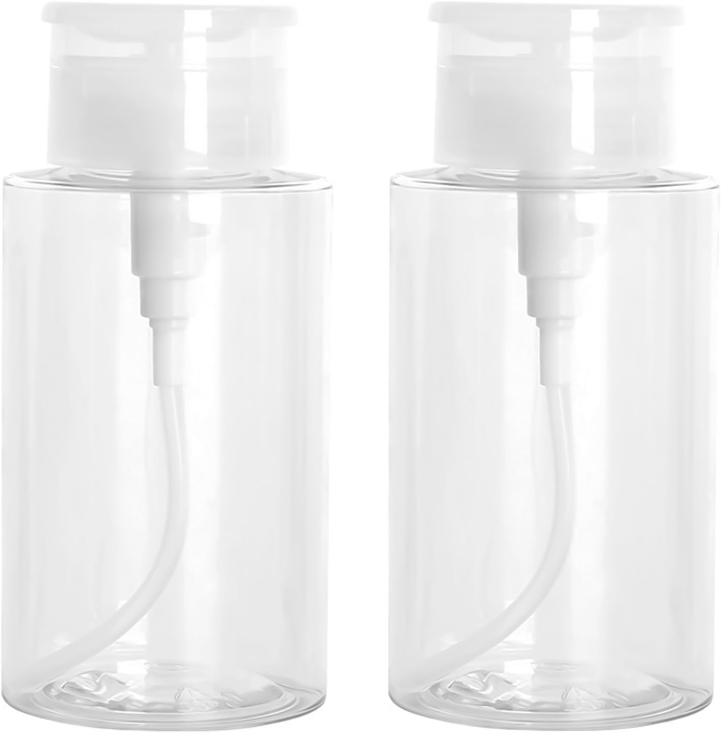 2 Pack Push down Pump Dispenser Bottle 300Ml Refillable Empty Bottle for Alcohol Makeup Remover Nail Polish Cleanser Travel Use Clear image number 2