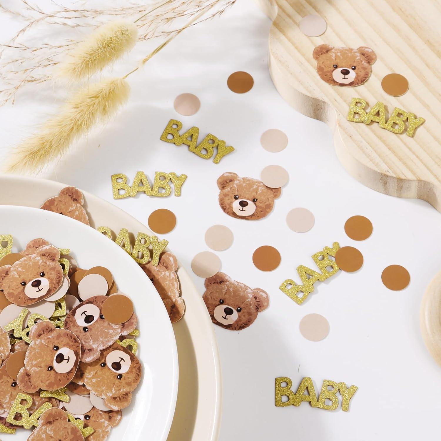 100 Pcs Bear Baby Shower Confetti Baby Dots Table Confetti Sprinkles Scatter Confetti Table Decoration for Boys Girls Baby Shower Gender Reveal Baby Birth Party Favors image number 1