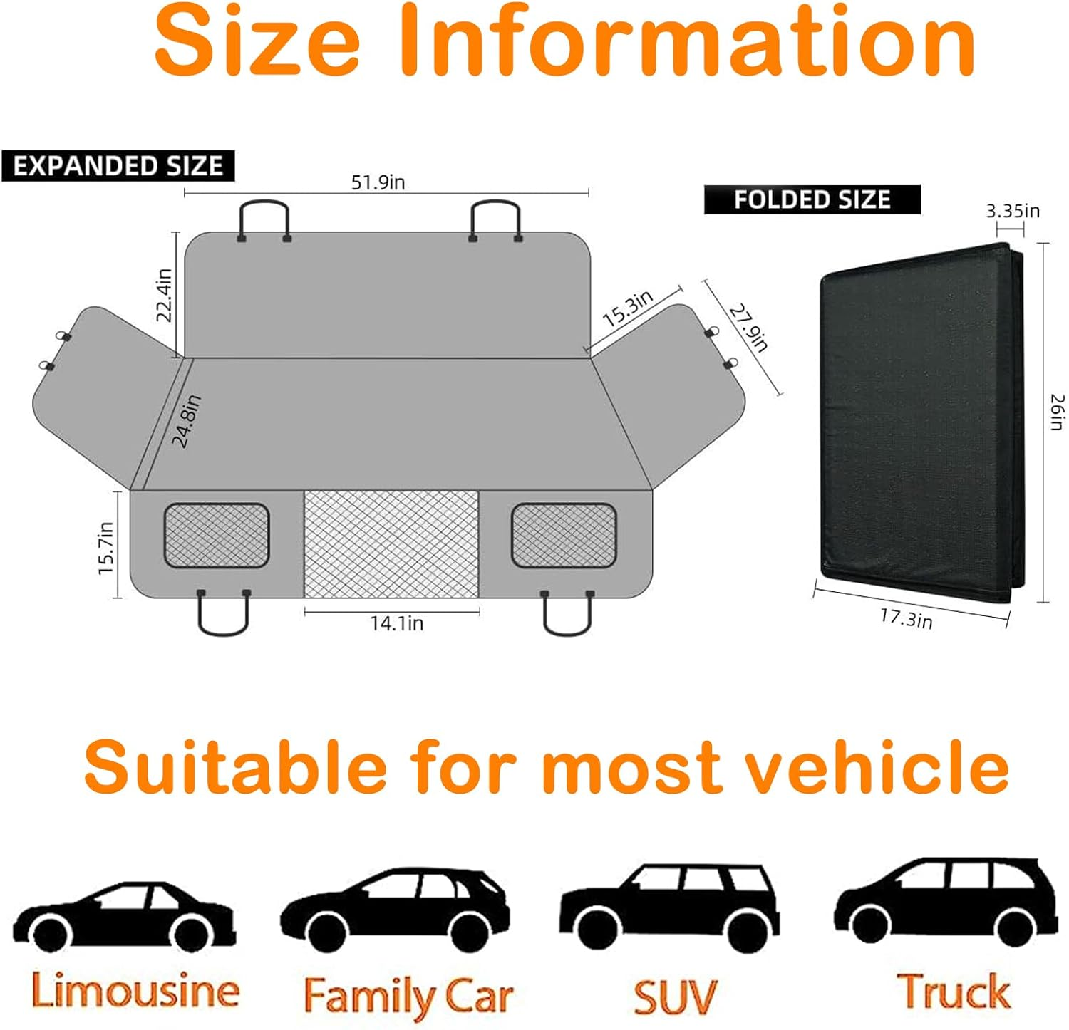 Tehttz Car Seat Cover for Dogs, Waterproof Pet Protector with Mesh Window, Hard Bottom, Back Seat Extender, Hammock Travel Bed image number 2