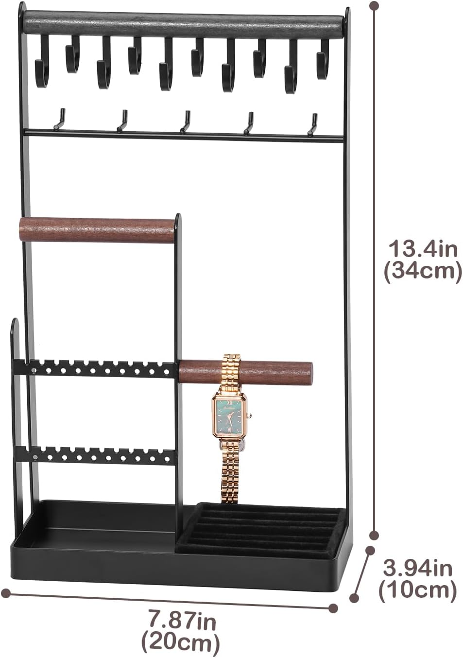 Procase Jewelry Organizer Jewelry Stand Jewelry Holder Organizer, 5-Tier Necklace Organizer with Ring Tray, Large Aesthetic Jewelry Tower Storage Rack Tree for Bracelets Earrings Rings -Large, Black image number 7