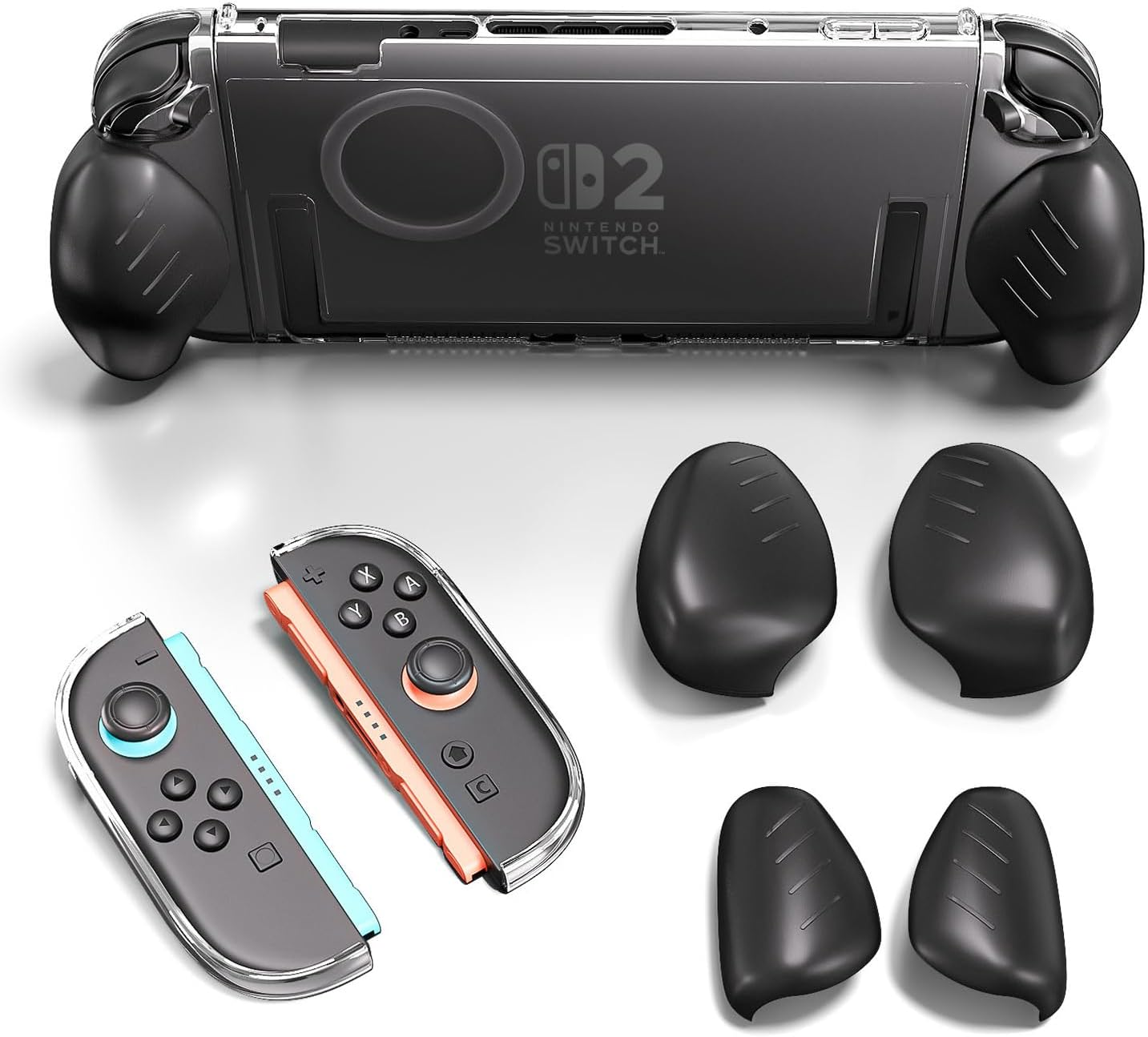 ALAFLY Clear Case with Ergonomic Joycon 2 Grip(3 Pairs) for Nintendo Switch 2, Durable&Strong PC Protective Cover, Comfort Replaceable Grips [To Fit All Hands Sizes] for Joy-Con Controller image number 2