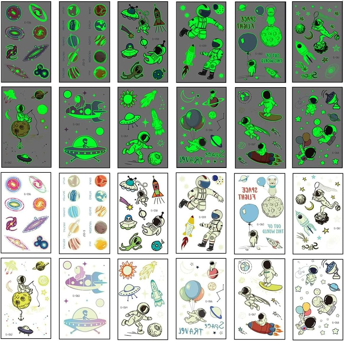 TPZORJX Space Children'S Tattoo, 12 Sheets Luminous Tattoos Children, Skin-Friendly Tattoos for Space Party Bags Children'S Birthday, Small Gifts, Toy image number 3