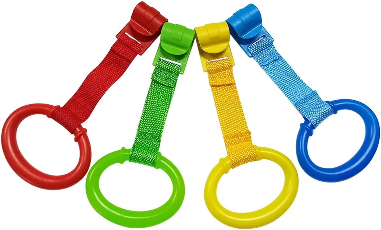 4 PCS 4 Colors Plastic Baby Crib Pull Rings Kids Walking Exercises Assistant Stand up Rings Baby Cot Hanging Rings for Infant Baby Toddler Practice Tool image number 5