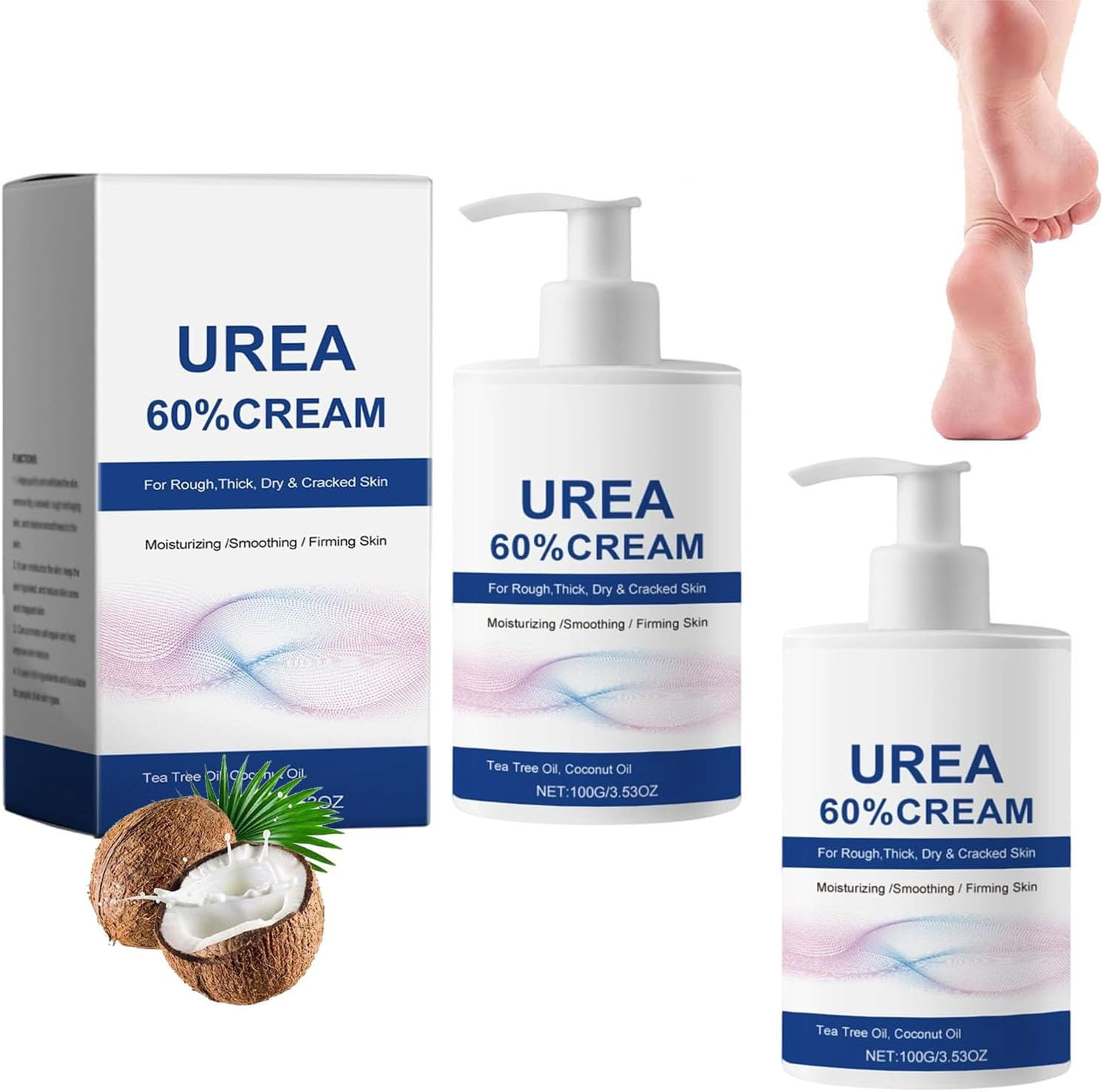 60% Urea Cream, Urea Foot Cream for Cracked Heels and Dry Skin- Urea Cream 60 Percent for Feet, Deeply Moisturizing and Softening, Moisturizer Care for Body Hands & Feet Knees (3Pcs)