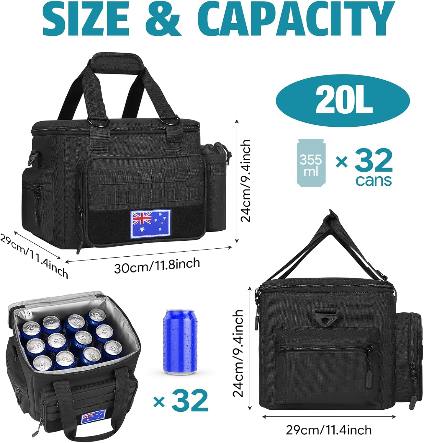 INSMEER 20L Insulated Lunch Bag for Men, Lunch Box for Adults with Leakproof, Lunch Box Cooler with Shoulder Strap Lightweight Lunchbox for Camping, Travel and Work image number 5