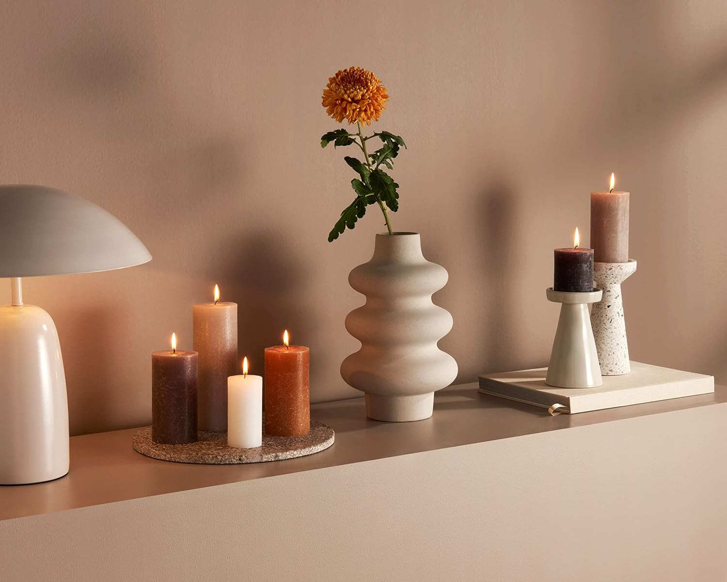 Bolsius Rustic Pillar Candles - Light Grey - Pack of 4-8 X 7 Cm - Decorative Household Candles - Length Burning Time 35 Hours - Unscented - Natural Plant Wax - without Palm Oil image number 4