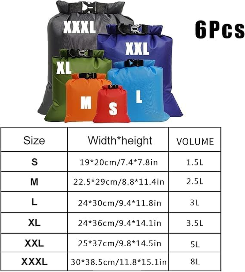 YSHIGUING 6 Pcs Waterproof Dry Bags Dry Sack Dry Pouch Portable Big Capacity Combo Pouch Snorkeling Drifting Bag for Travel Rafting Drifting Swimming Snorkeling Camping Cycling Fishing Accessories image number 1