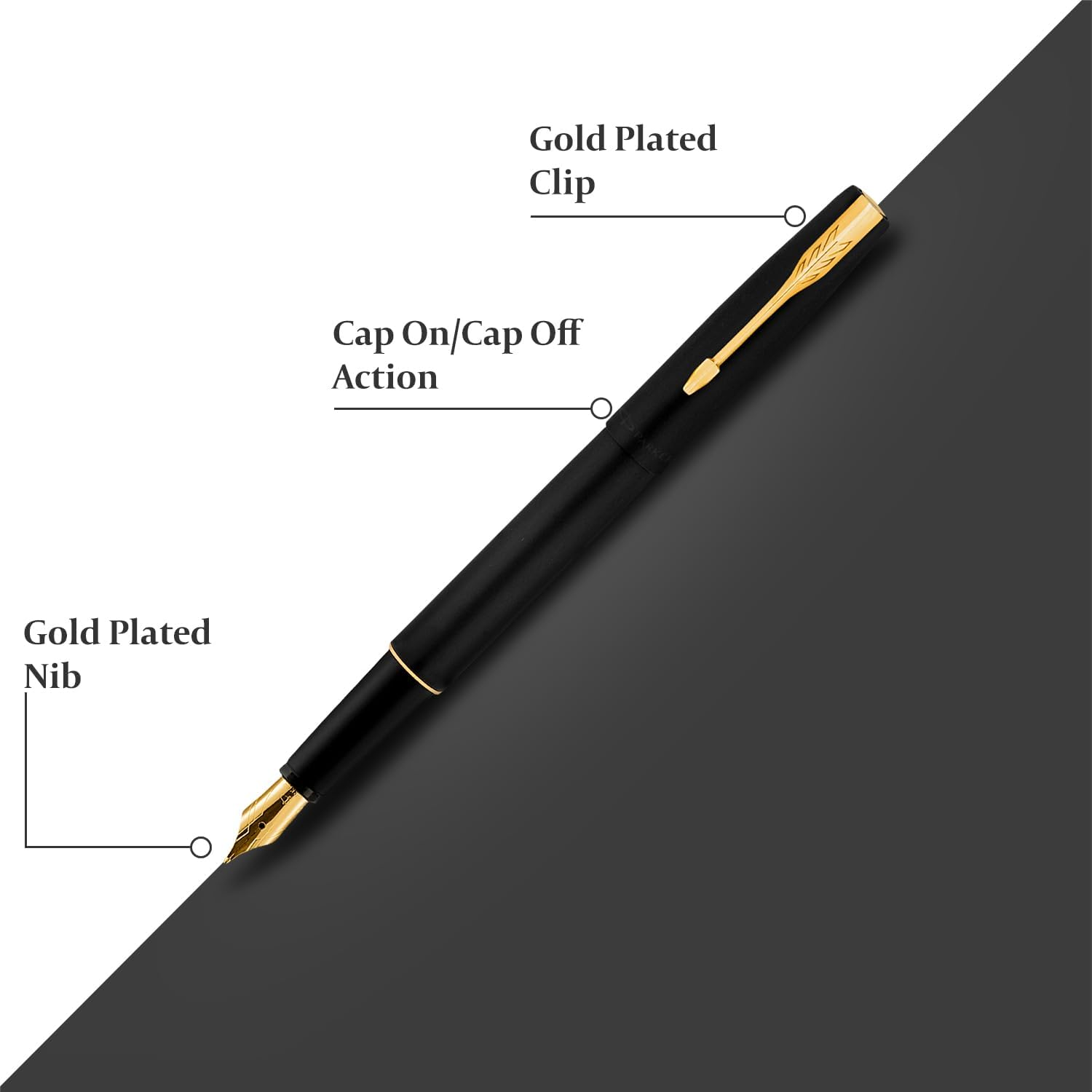 Parker Frontier Matte Black Gold Trim Fountain Pen image number 6