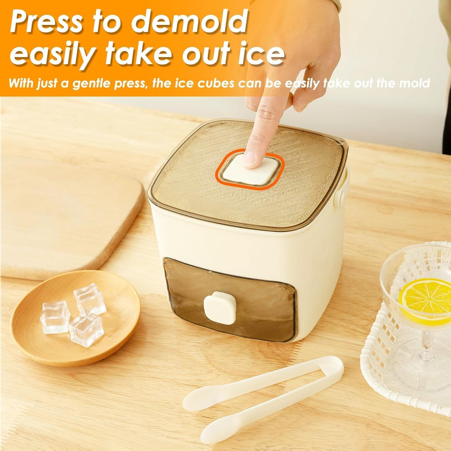 Taicols Small Ice Cube Machine, Ice Cube Maker, with 48 Grids, Ice Cube Tray, Ice Cube Maker with Drawer and Storage Container, Ice Cube Tray with Container, for Home Kitchen (White) - White image number 6