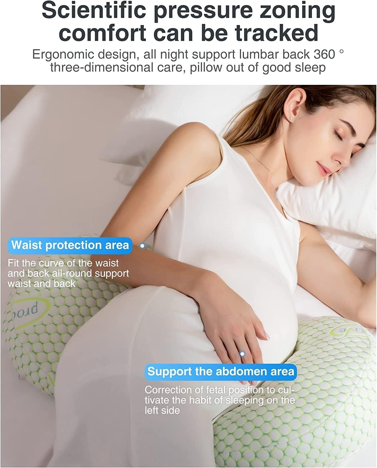Pregnancy Pillows for Sleeping, Maternity Pillow, Pregnancy Body Pillow Support for Back, Legs, Belly, HIPS of Pregnant Women, Detachable and Adjustable with Pillow Cover (Green) image number 3