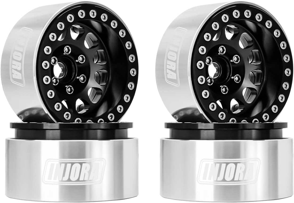 INJORA 1.9 Beadlock Wheel Deep Dish Negative Offset 10.4Mm Wheel Rim for 1/10 RC Crawler Auto Axial SCX10 90046 AXI03007 TRX4 VS4-10 Gen8 MST Cfx(Black＆Sliver)
