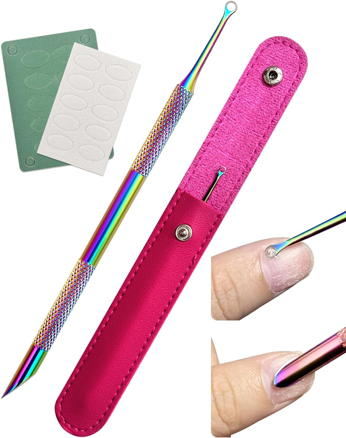 Dual Ended Cuticle Remover, Pre-Treatment Cuticle Pusher with Loop Cuticle Pusher Removing, Stainless Steel Cuticle Nail Tool with 100#/240# Grit Nail Files and 1P Storage Bags, for Salon & Home Use image number 3