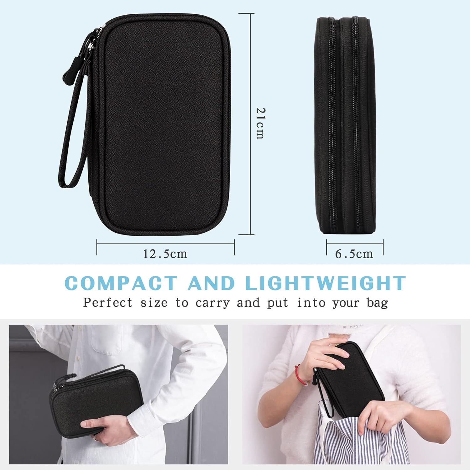 Simpolor Travel Cable Organizer Bag Pouch Portable Waterproof Double Layers All-In-One Carry Travel Bag for Cable, Cord, Charger, Phone, Earphone L-Black image number 4