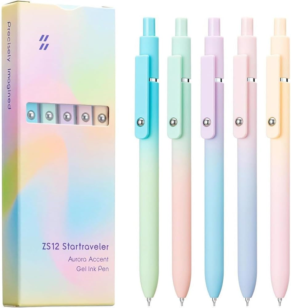 5 Pcs Gel Pens,Quick Dry Black Ink,0.5Mm Fine Point Smooth Writing Pens,Multicolor Ballpoint for Journaling, Drawing, Doodling, and Note Taking (Gradient-5P) image number 4
