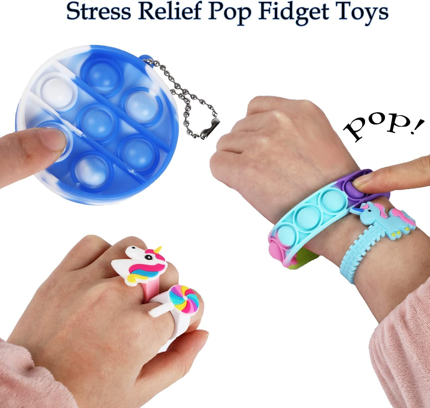 Fidget Purse, Pop Fidget Push It Bubble Popper Unicorn Bag with Bulk Fidget Bracelets Key Chain Stress Relief Toys for Girls Ages 3-12 Gift Easter Basket Stuffers Birthday Party Favor Xmas Stocking image number 3