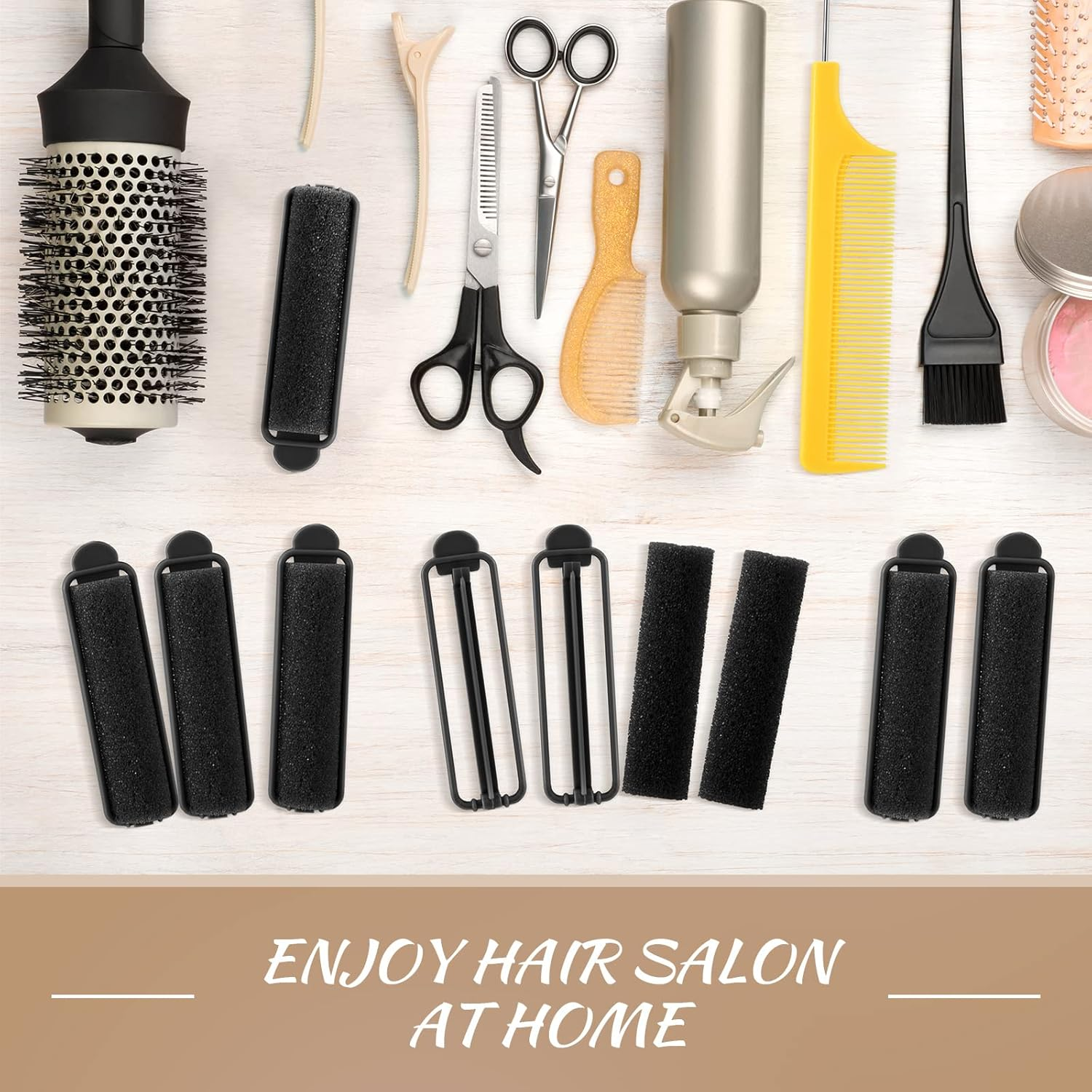 Syhood 43 Pcs Foam Sponge Hair Rollers Women 0.59 Inch Soft Sleeping Curlers Flexible Sponge Curler Tool and Rat Tail Comb for Hair Styling Hairdressing Overnight Curl and Volume(Black) image number 2