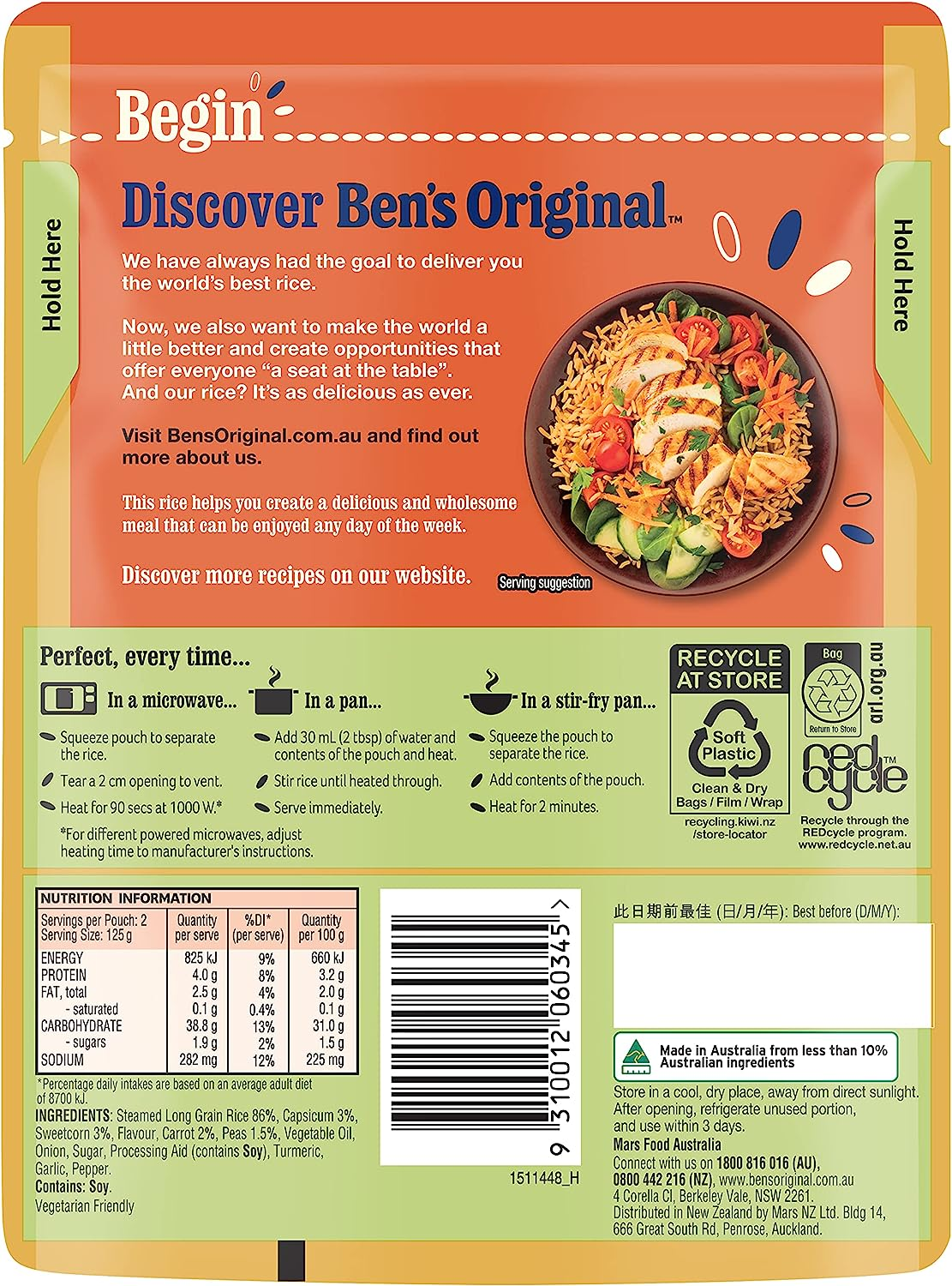 Mars Food Ben'S Original Rice Golden Vegetable 6X250G Pouch image number 6