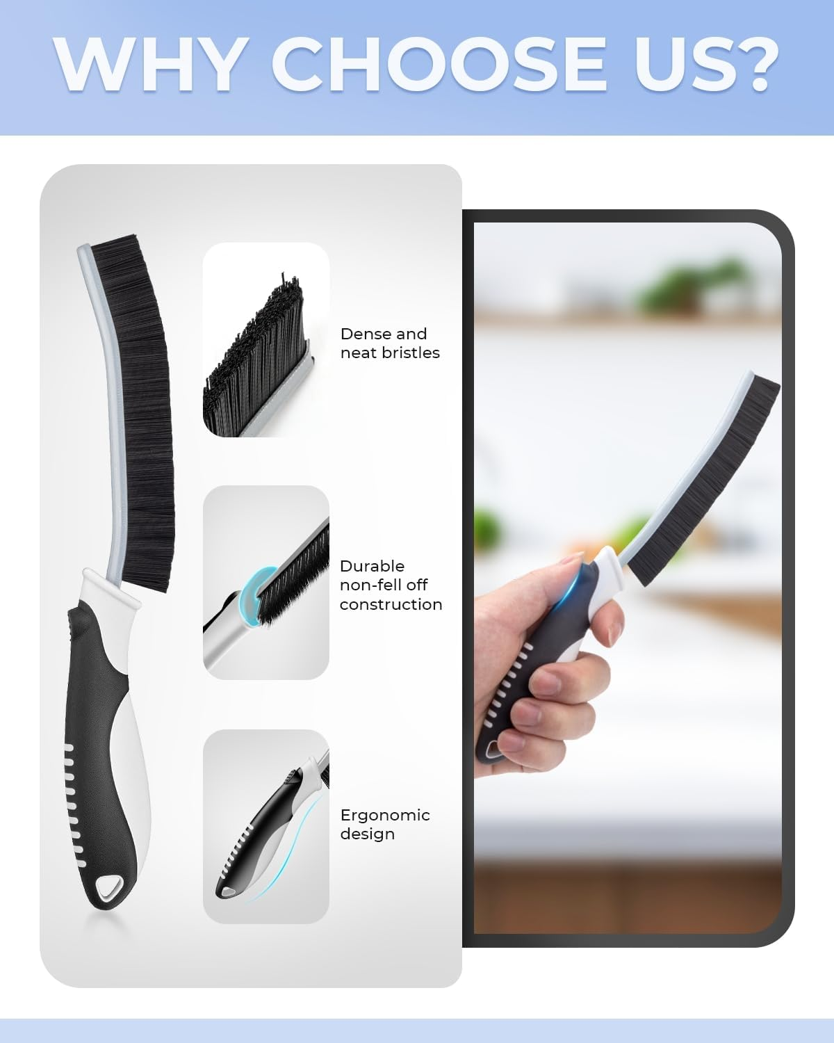 Cleangor Crevice Cleaning Brushes, Scrub Brush for Hard to Reach Small Space, Home Essentials, Cleaning Supplies, Cleaning Tools for Household Use, Bathroom, Shower, Kitchen, Toilet, Window (3, Black)