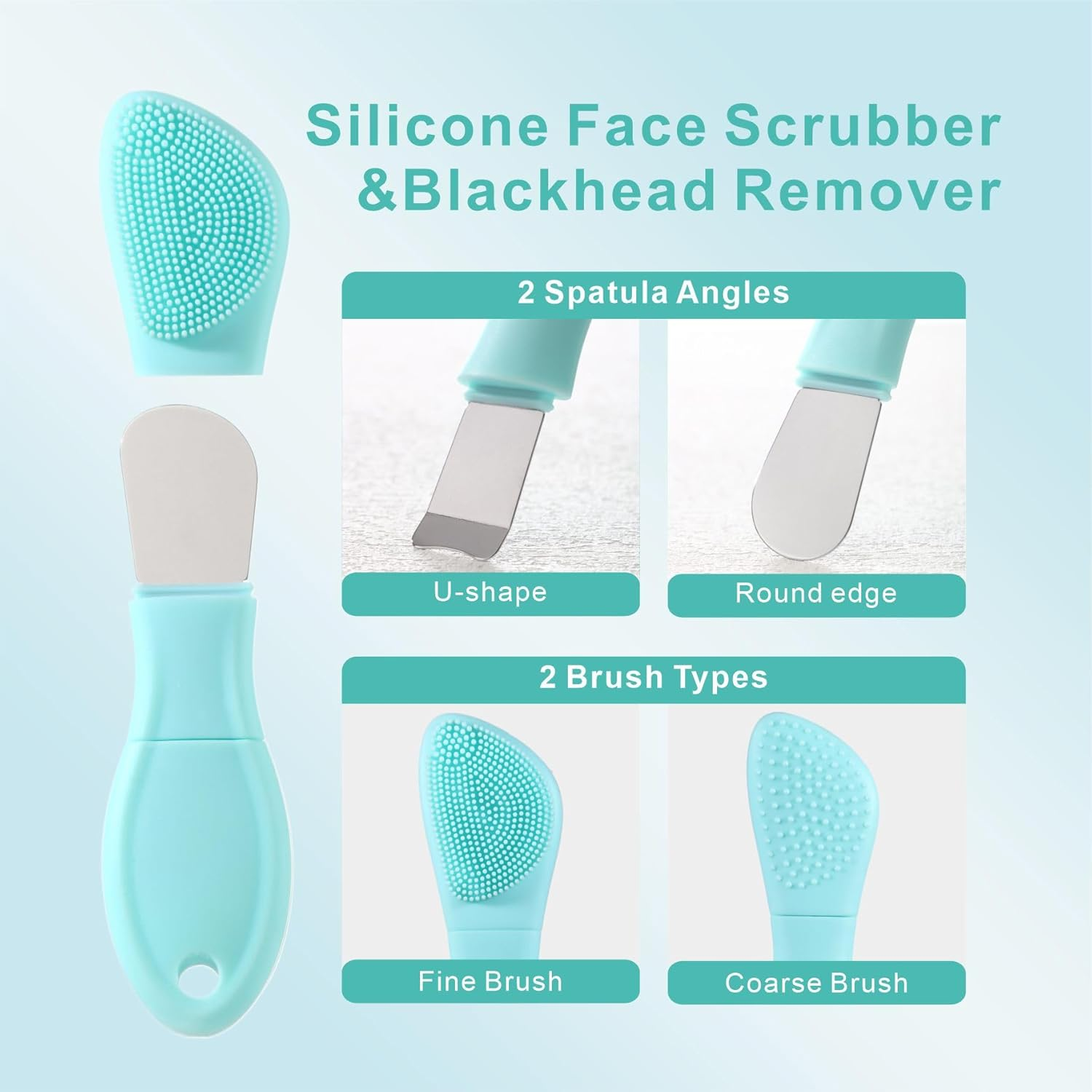 YEADMAL Blackhead Remover&Silicone Face Scrubber,Face Spatula,Facial Cleansing Brush, Pore Brush, Face Scrubber Exfoliator for Facial Deep Cleansing (Cyan) - Pink image number 6