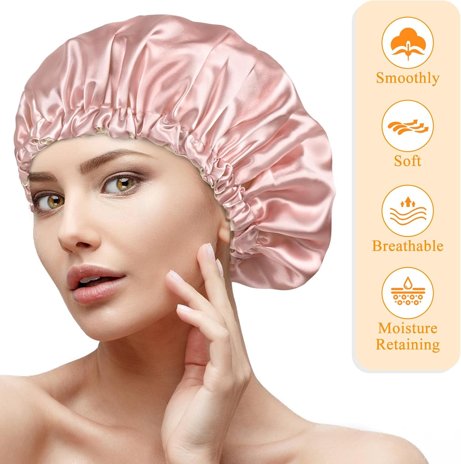 Large Satin Bonnet Silk Bonnet for Sleeping Women Men, Hair Bonnet Double Layer Reversible with Elastic Tie Band Adjustable Night Sleep Cap Wrap for Curly Hair image number 5