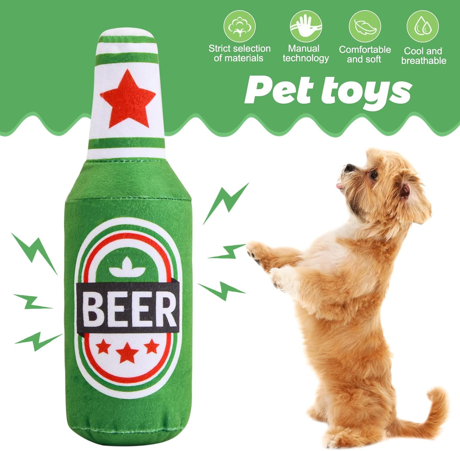 Squeaky Dog Toys, Plush Beer Bottle Dog Toy, Interactive Dog Chew Toy, Wine Bottle Dog Chew Toys with Sound Squeaker, Squeaky Dog Interactive Play Toy, for Small Dogs, Medium Dogs, Large Dogs image number 4