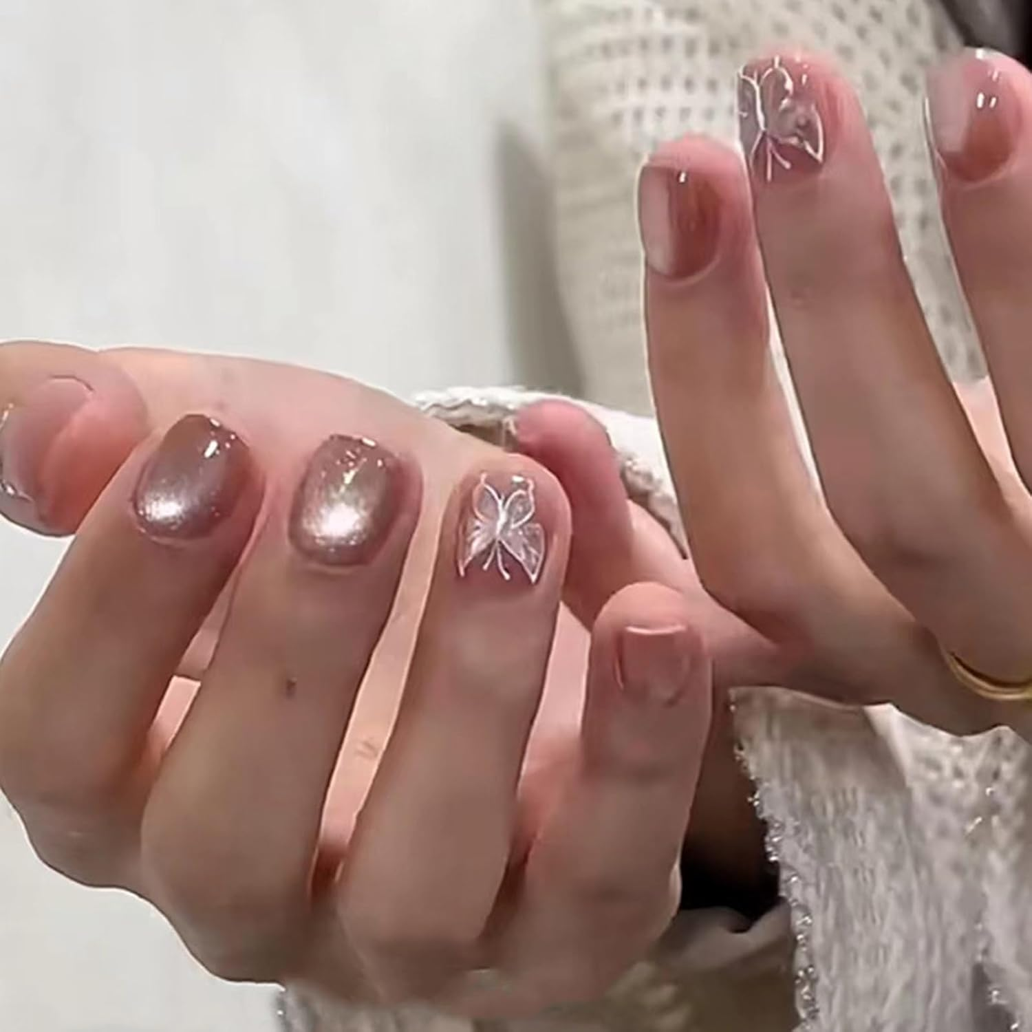 24 PCS Press on Nails Gradient Color Fake Nails Cat Eye Fake Nails Short Fake Nails Gifts for Women and Girls (No.141) image number 5