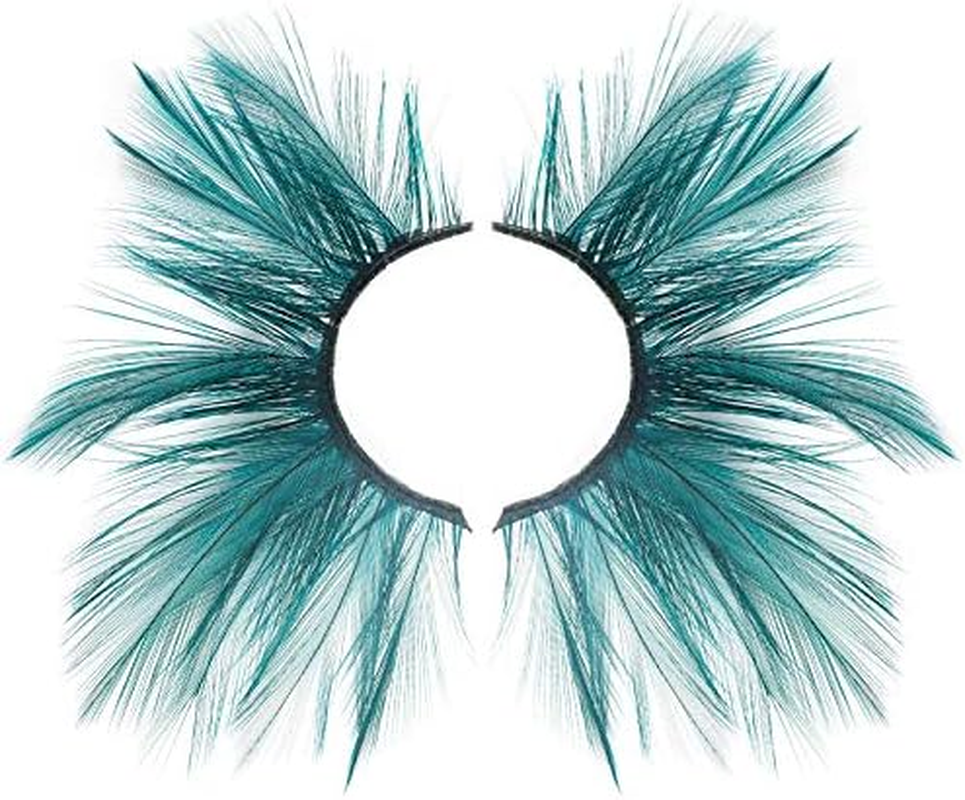 Dorisue Double Lip Black with Green One Pair Feather Eyelashes Extra Extension Halloween Green Feather Tip False Eyelashes Dance Halloween Costume
