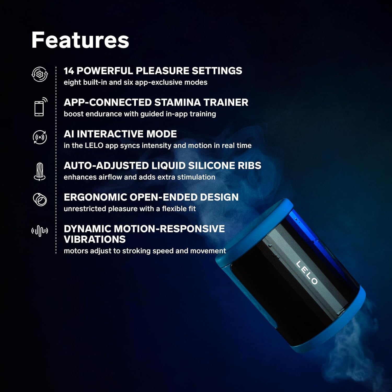 LELO F2S Stamina Trainer & Stroker with 14 Pleasure Settings, App and an AI Mode, Male Masturbator Sex Toy for Men, Male Sex Toy, Hands Free Masturbators, Penis Pump, Blowjob Adult Toys Vibrator, Teal image number 3