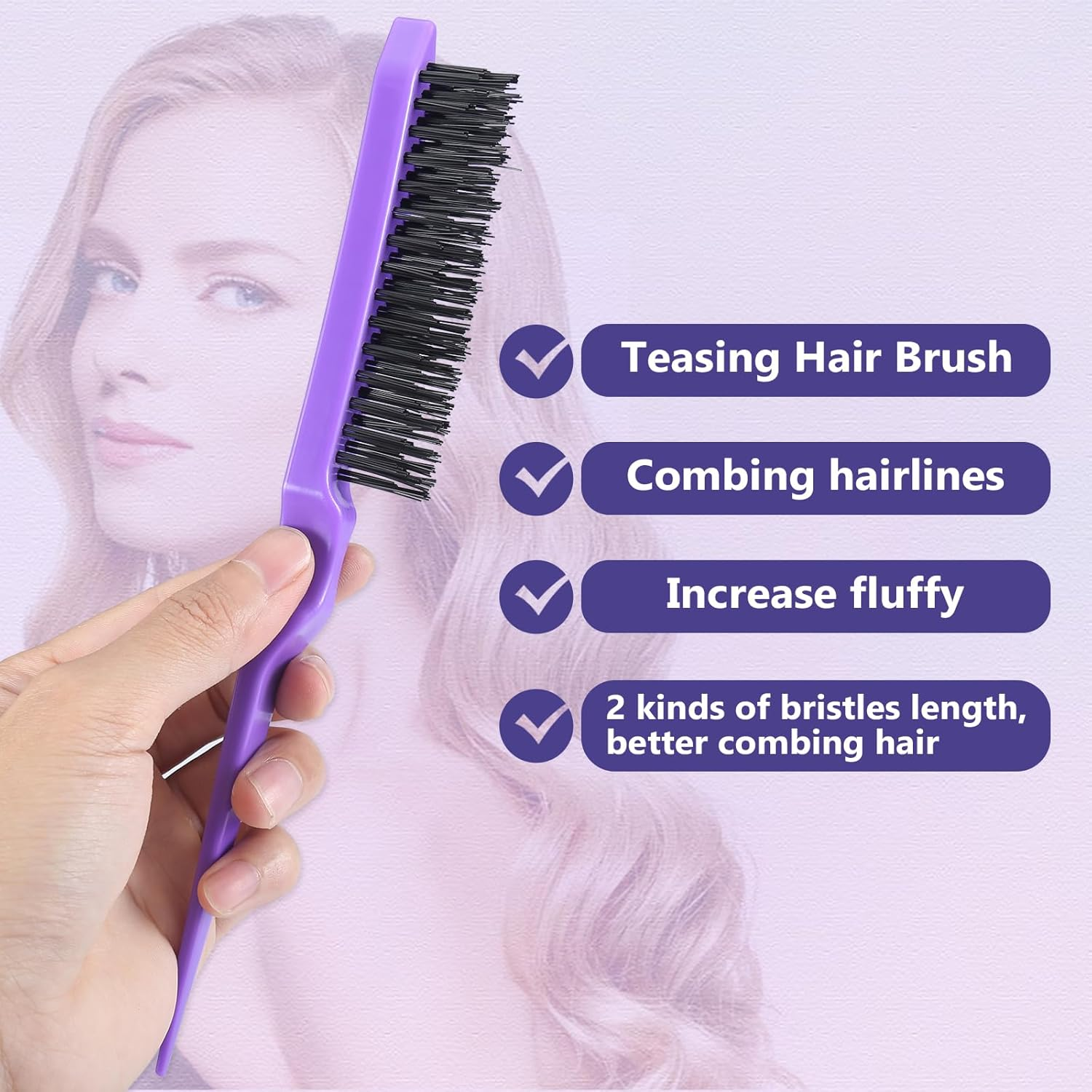 BRUSHZOO Hair Brush Set with Hair Spray Bottle, Hair Brushes for Women Men Kid Wet Dry All Hair Detangling Parting Styling, Brush Set with Detangler Brush, Edge Brush, Teasing Brush, Rat Tail Comb image number 5