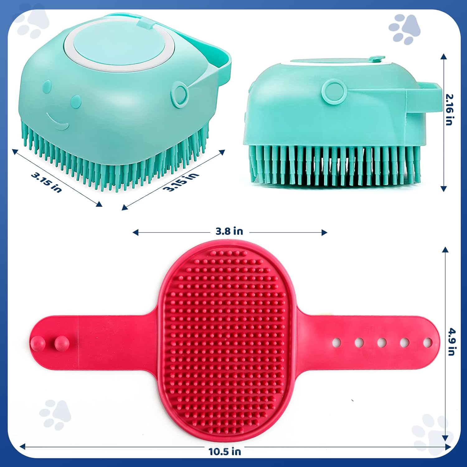 2PC Dog Cat Bath Brush, with Soap and Shampoo Dispenser Dog Grooming Brush Massage Brush Soft Silicone Rubber Bristle for Short Haired Dogs Cats Shower(Pink + Blue) image number 1
