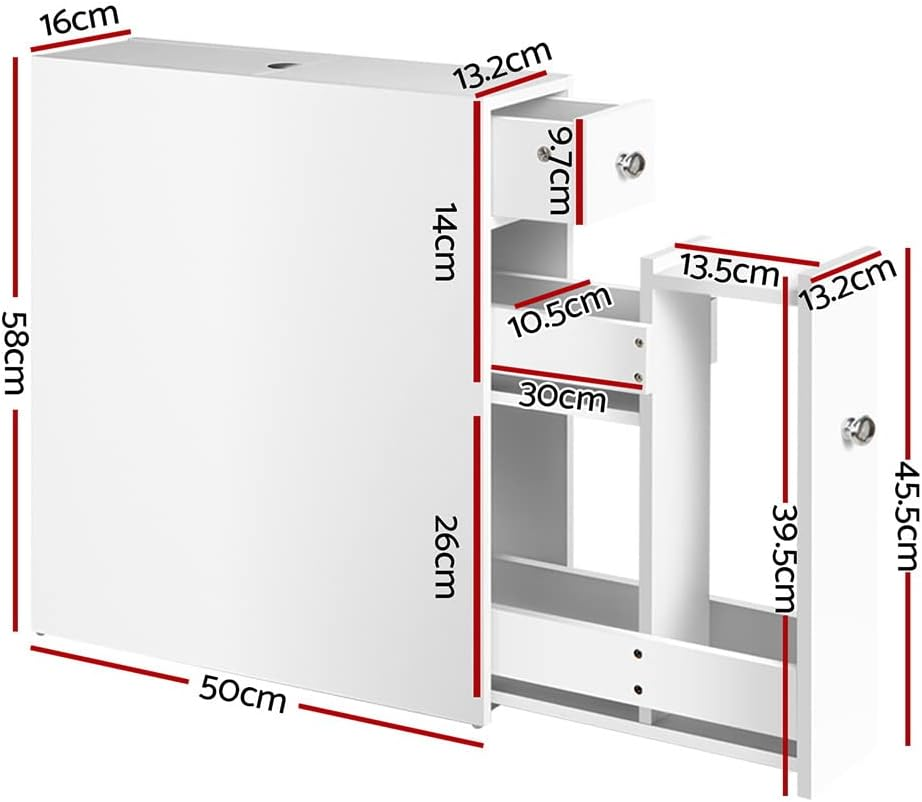Artiss Bathroom Storage Cabinet, 58Cm Height Cupboard Side Table Corner Shelf Wall over Toilet Roll Storages Cabinets Unit Home Furniture Organiser Accessories, Slim Space Saving White image number 2