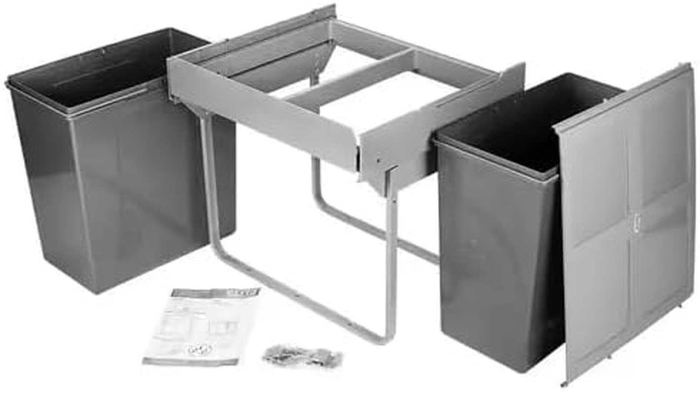 Domestique plus 90L Twin Slide Out Concealed Waste Bin with Soft Close - for a 600Mm Cabinet - Bottom Mounted - Includes Optional Door Bracket