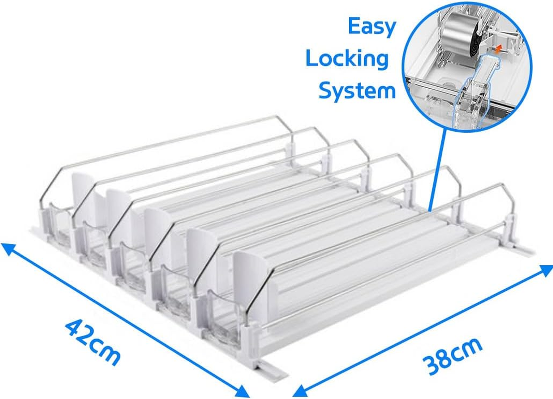 Automatic Drink Organizer for Fridge, Soda Can Dispenser with Adjustable Width, Self-Pushing Glide System, Holds up to 25 Cans, 5 Rows, White image number 3