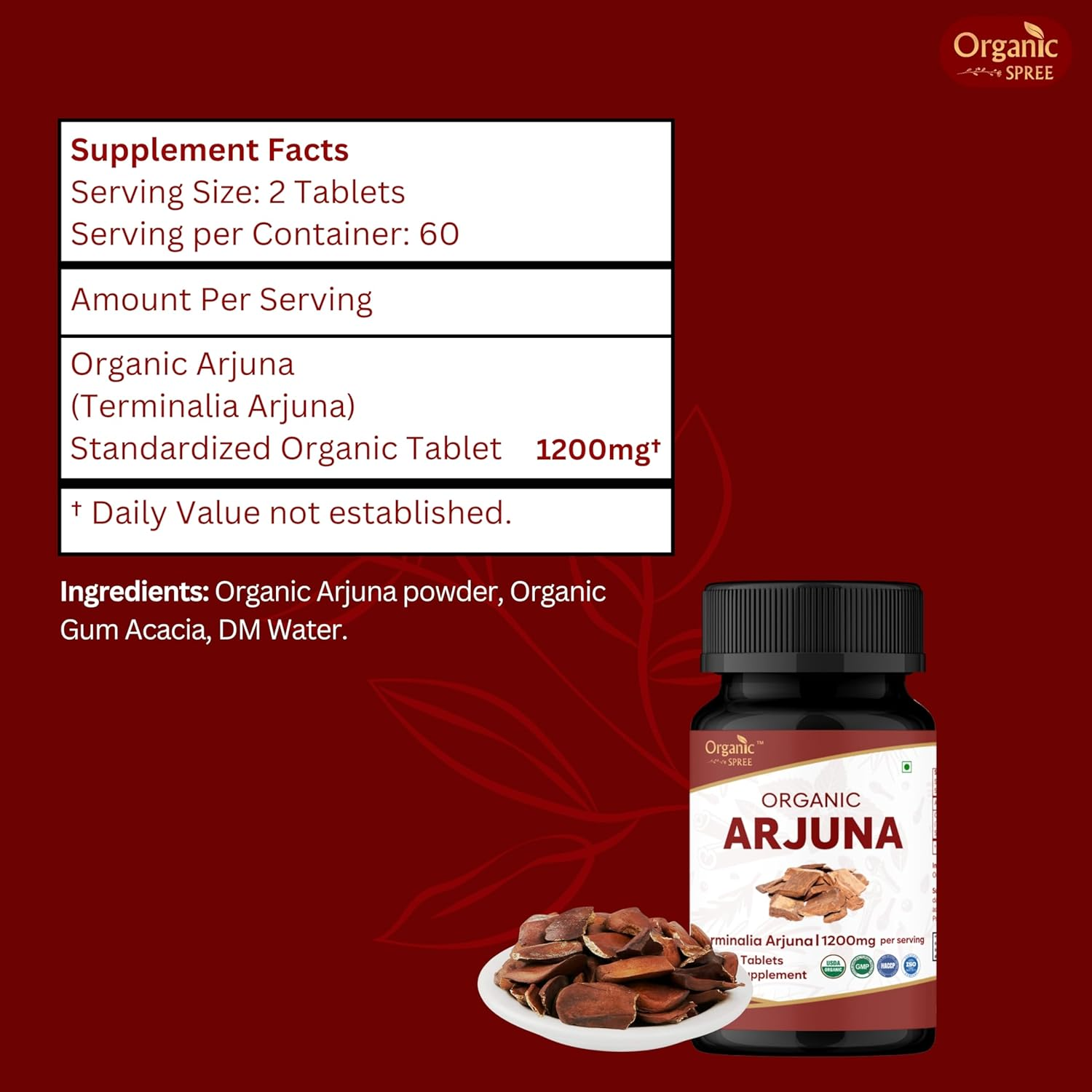 Arjuna 120 Tablets | Terminalia Arjuna | USDA Organic Certified | Organic and Natural 120Tab image number 3