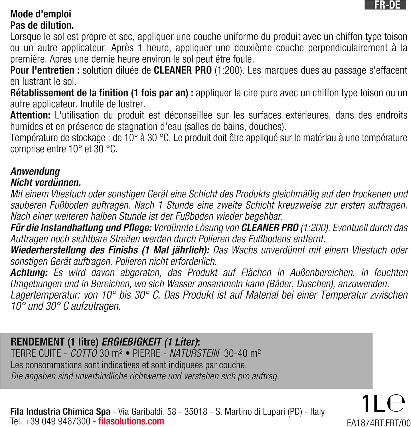 FILA Surface Care Solutions, Satin, Protective Wax with Satin Effect for Polished Natural Stones, Stoneware, Red, Clinker, 1 Litre image number 3