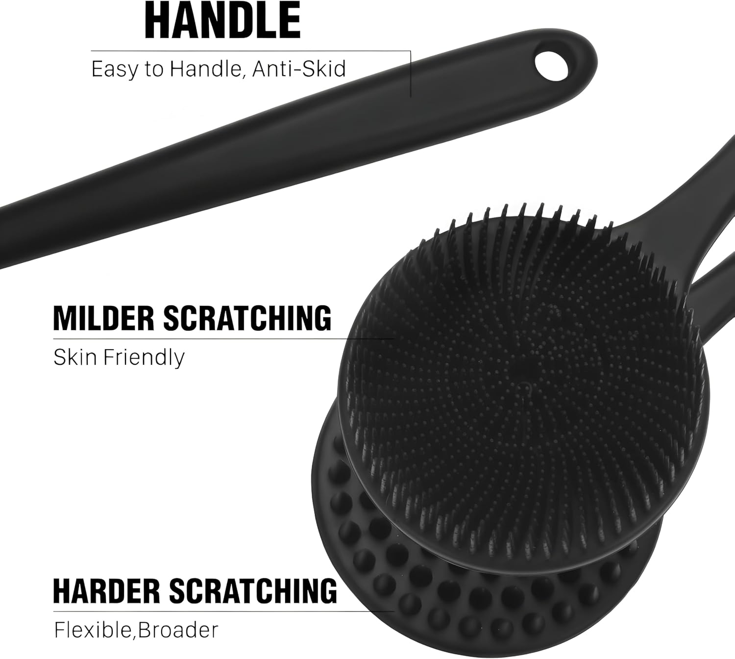 Fuitur 3 in 1 Silicone Scrubber Set Produce Rich Foam, Shower Brush with Hook,Anti-Slip Back Scrubber for Shower for Men Women Adult, Shower Bath Brus (Black) image number 2