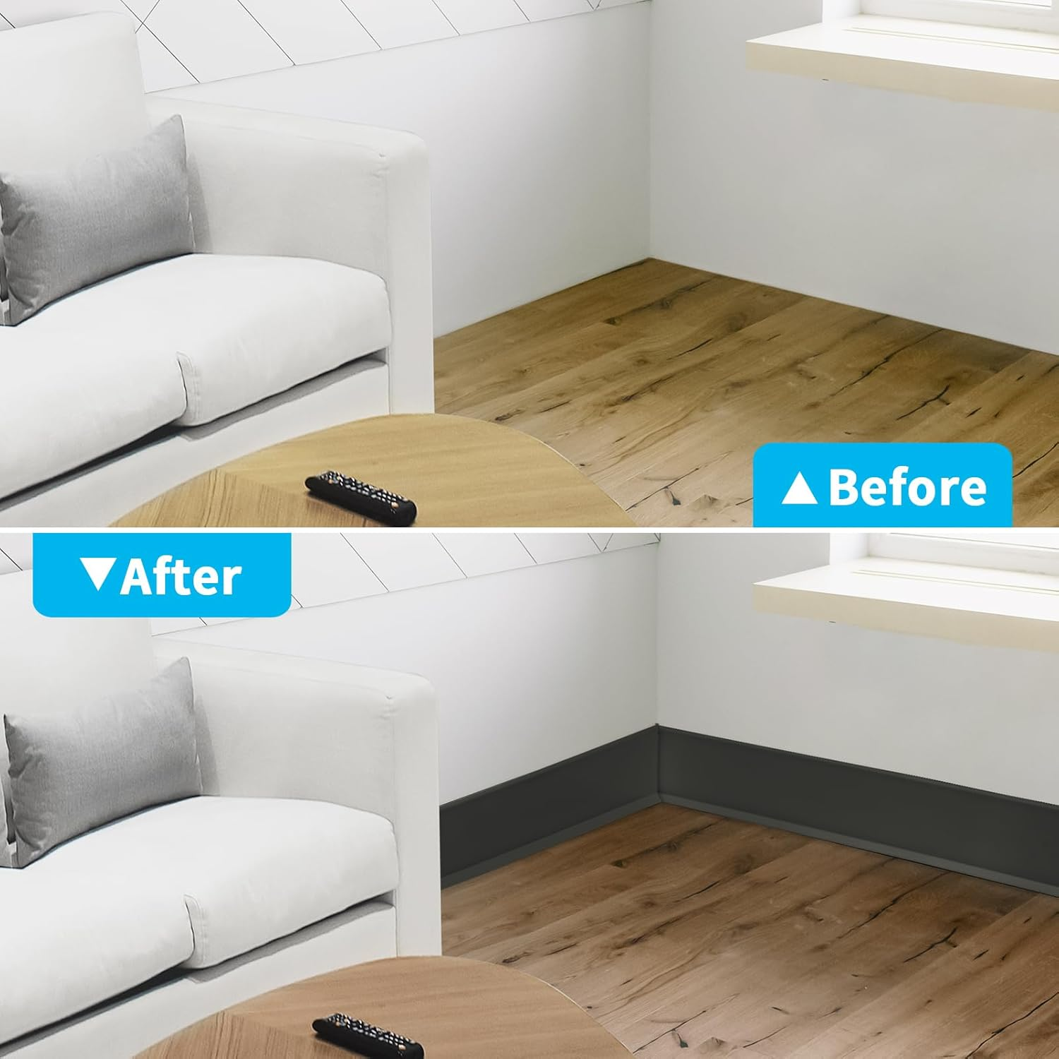 Art3D Flexible Wall Baseboard Molding Trim, Peel and Stick Vinyl Wall Skirting Board - 609 X 10 CM, Black - White image number 6