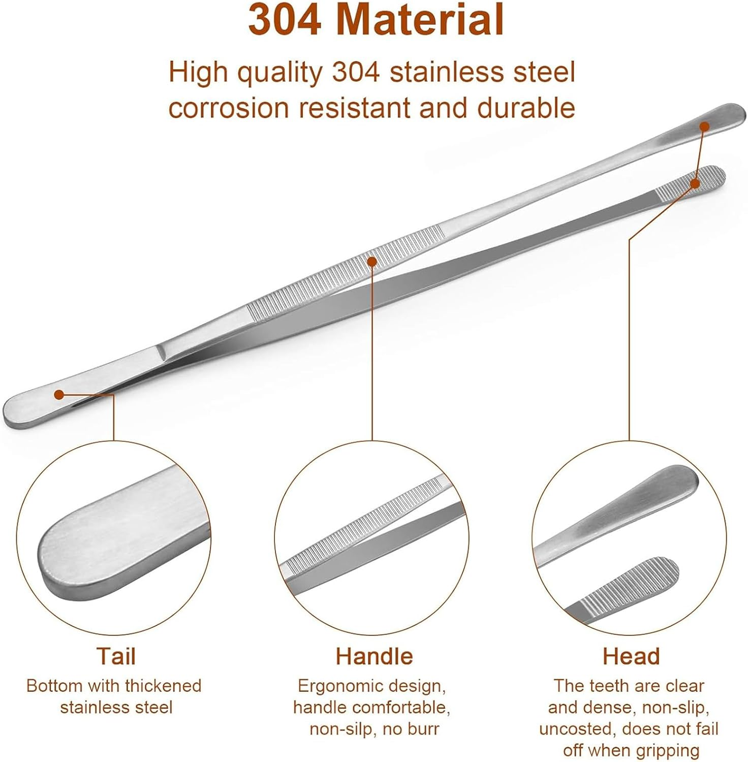 6 Pcs Cooking Tweezers, Multifunctional Stainless Steel Kitchen Tweezer Set, Professional Chef Tweezers for Cooking, Plating, Sea Food, BBQ, Multi-Use（12 in and 6.3 in ） image number 6