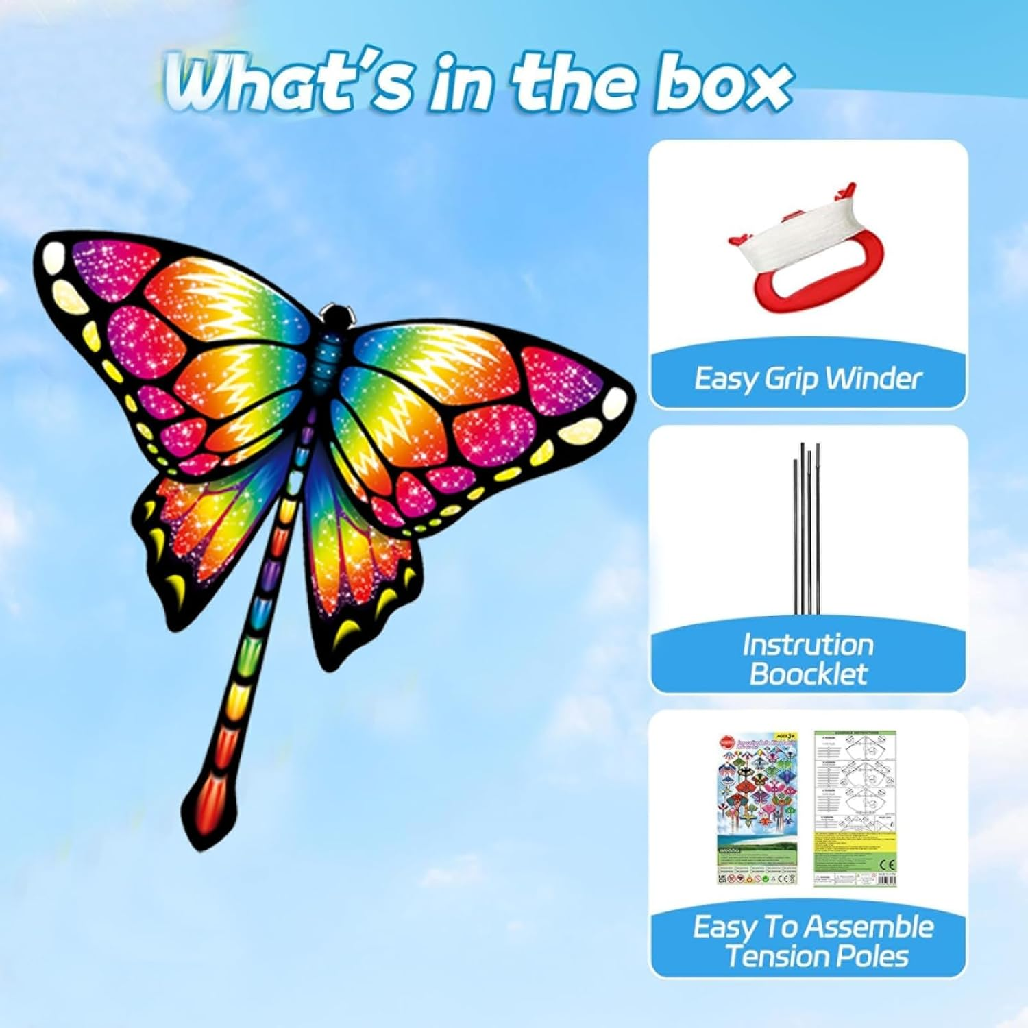 Hapurs Large Kite, Single Line Colorful Kites with Long Tail Beginner, Beach Kite with Winding Handle and Line for Kids and Audlts Beach Outdoor Park Games Activities - Dinosaur image number 2